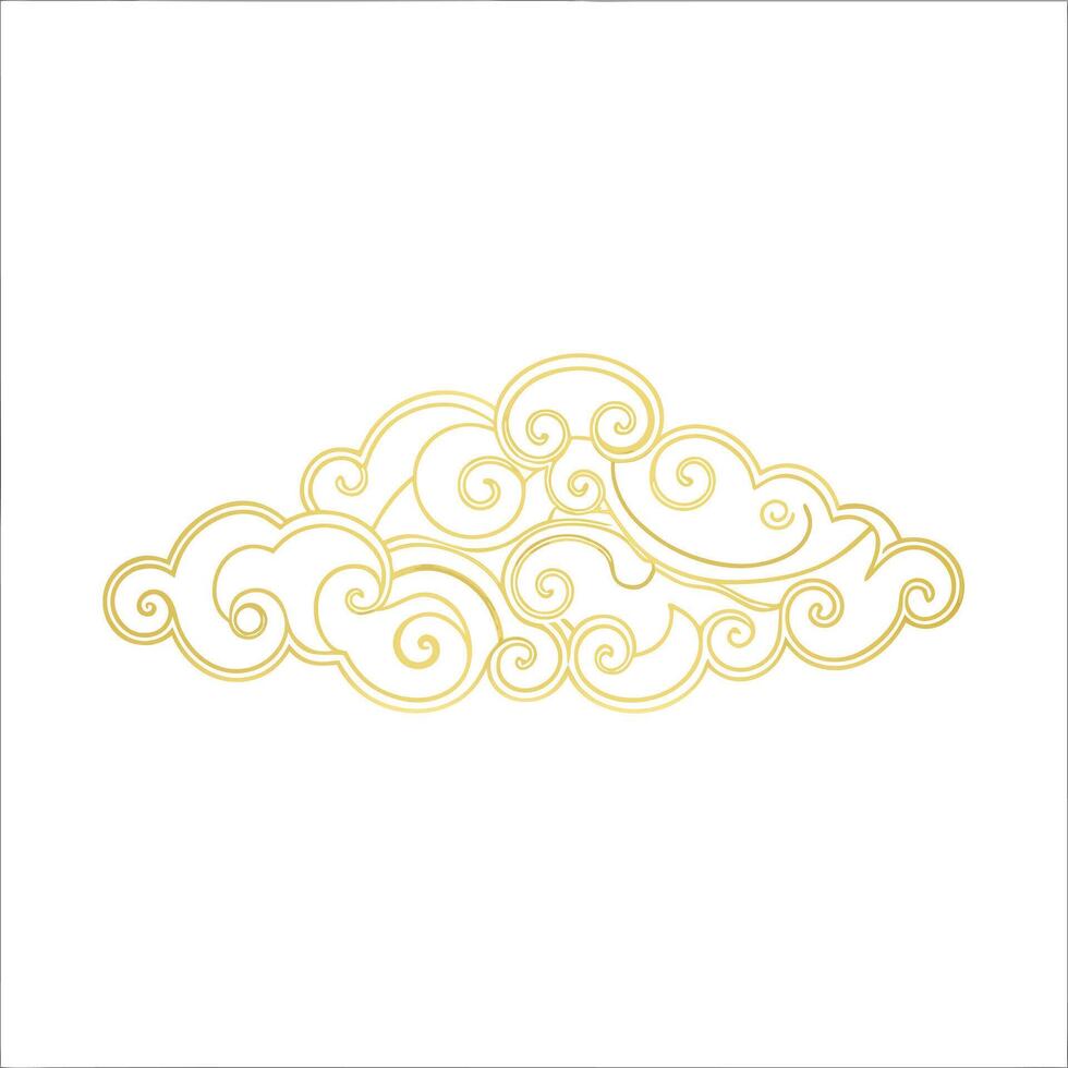 Elegant Golden Outline of Swirling Clouds Design Element for Asian Art Print vector