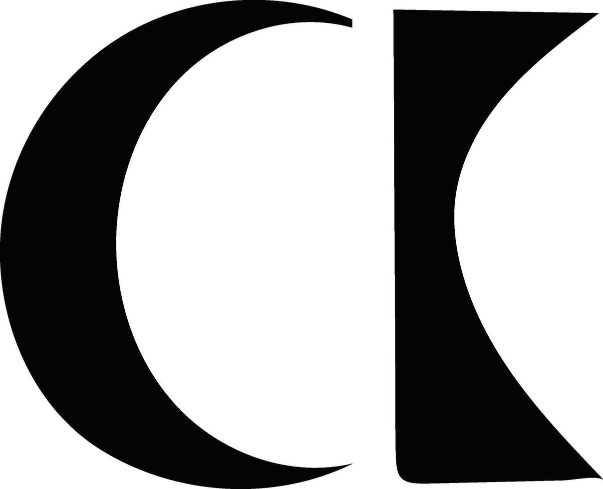 Abstract Black and White Graphic Design Element Representing a stylized letter C or K vector