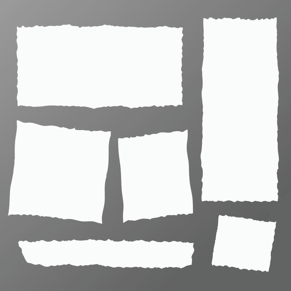 Collection of Torn White Paper Pieces on Gray Background Different Shapes and Sizes for Design Elements vector