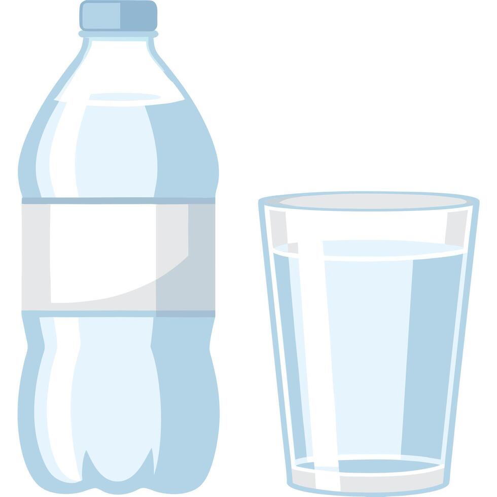 Refreshing Bottle of Water and a Glass of Water for Hydration and Thirst Quenching vector