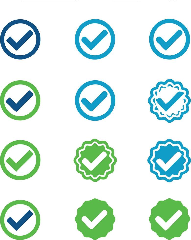 Collection of Check Mark Icons in Various Colors and Styles for Approval Confirmation and Validation vector