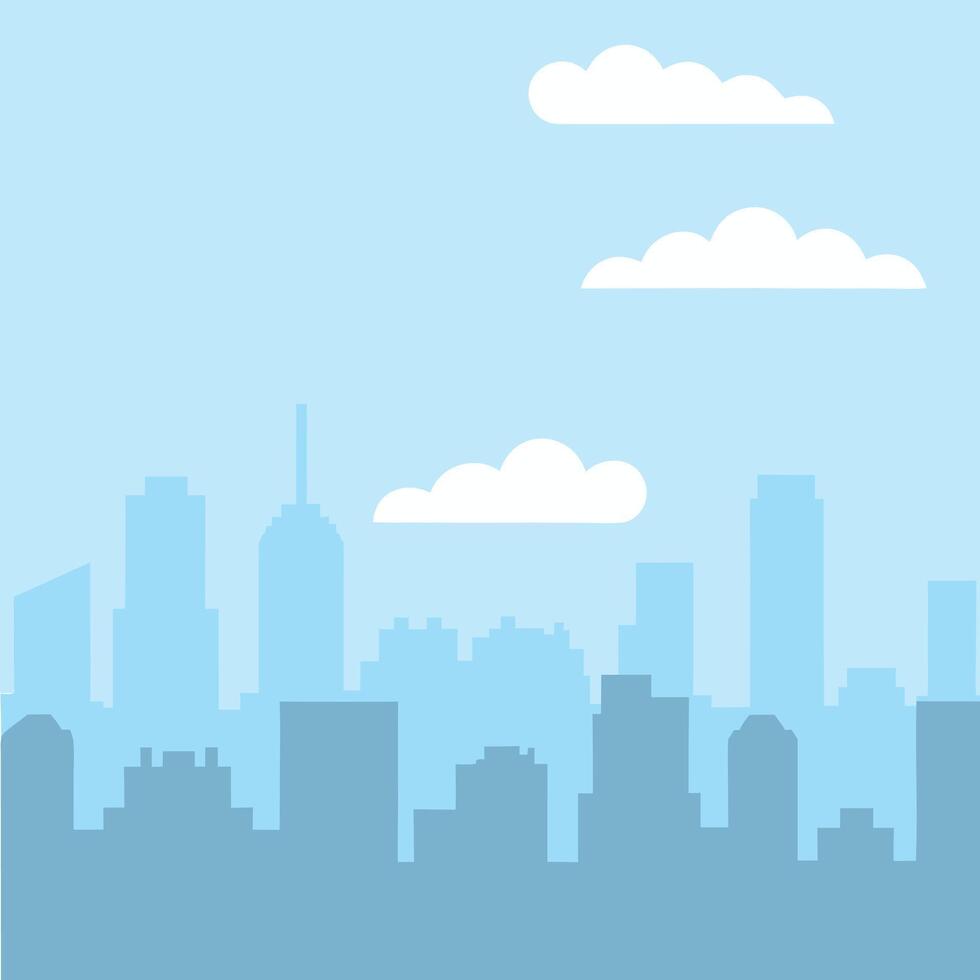 A Serene Cityscape Under a Pale Blue Sky with Fluffy White Clouds vector