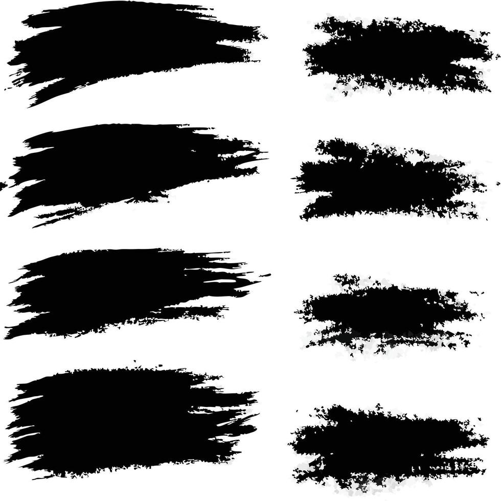 Collection of Abstract Black Ink Brush Strokes Isolated on White Background vector