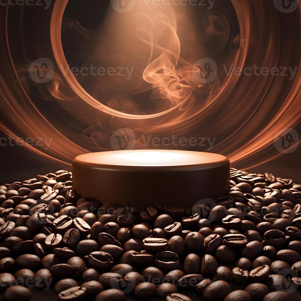 Coffee beans and a round object on a dark background photo