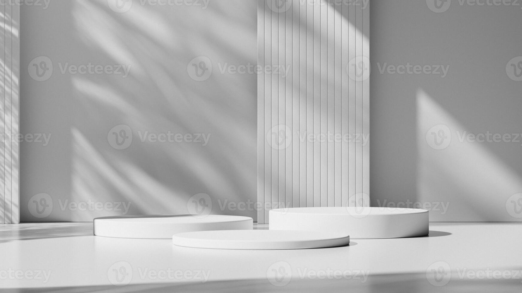 Clean and minimalistic white podiums, designed to highlight products in a sophisticated setting. photo