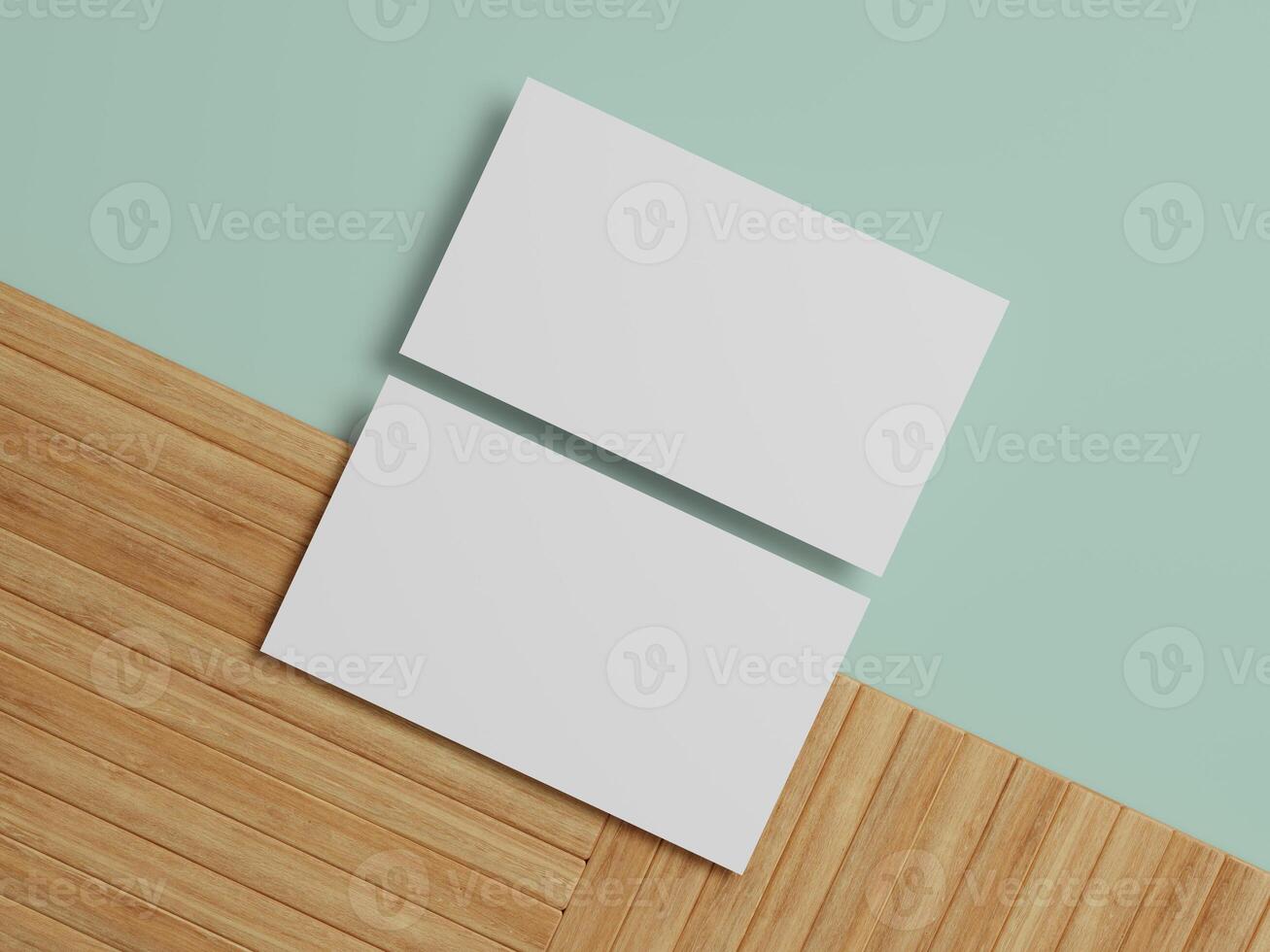 Elegant business card mockup arranged on a contrasting wooden background, suitable for modern branding concepts. photo