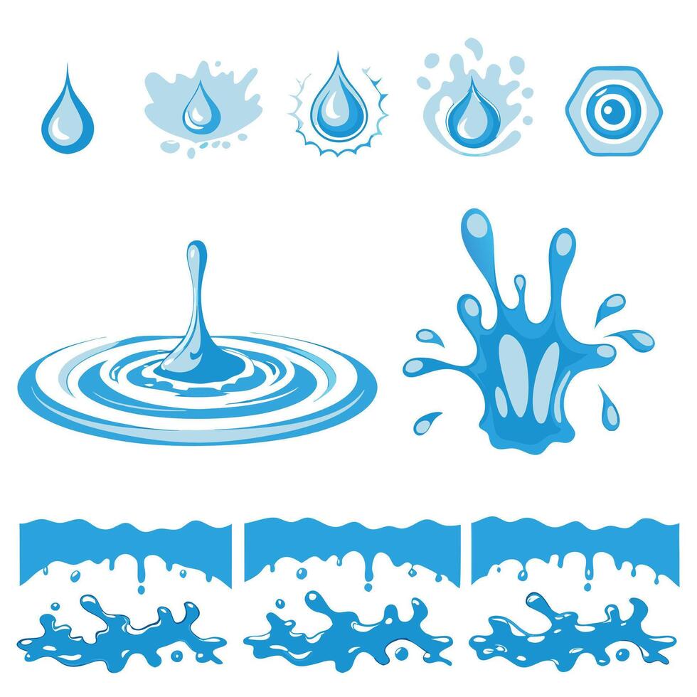 Collection of Blue Water Droplets Splashes and Ripples s vector