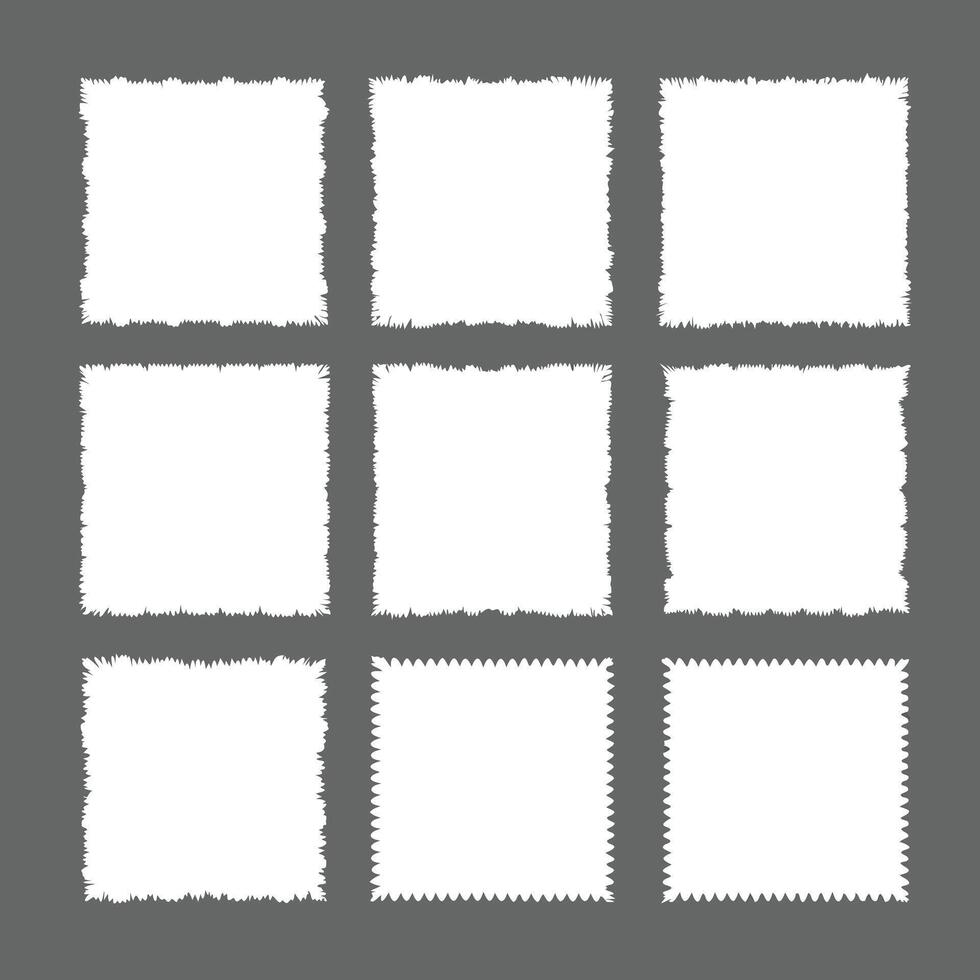 Collection of Nine White Square Frames with Ragged and Scalloped Edges for Design Elements vector