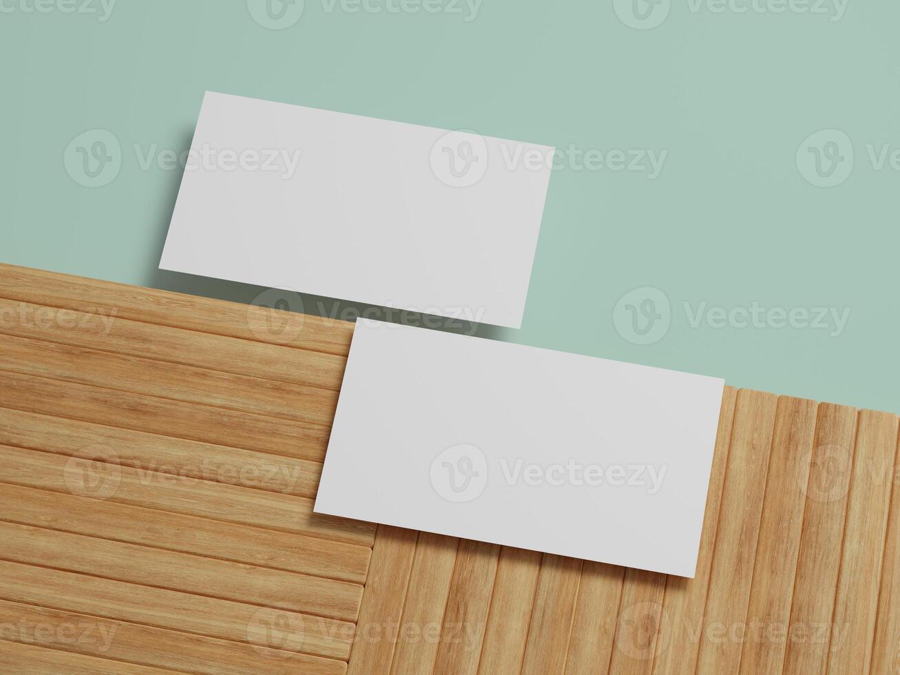 Simple business card mockup on a wooden surface, ideal for presenting minimalist design concepts and layouts. photo