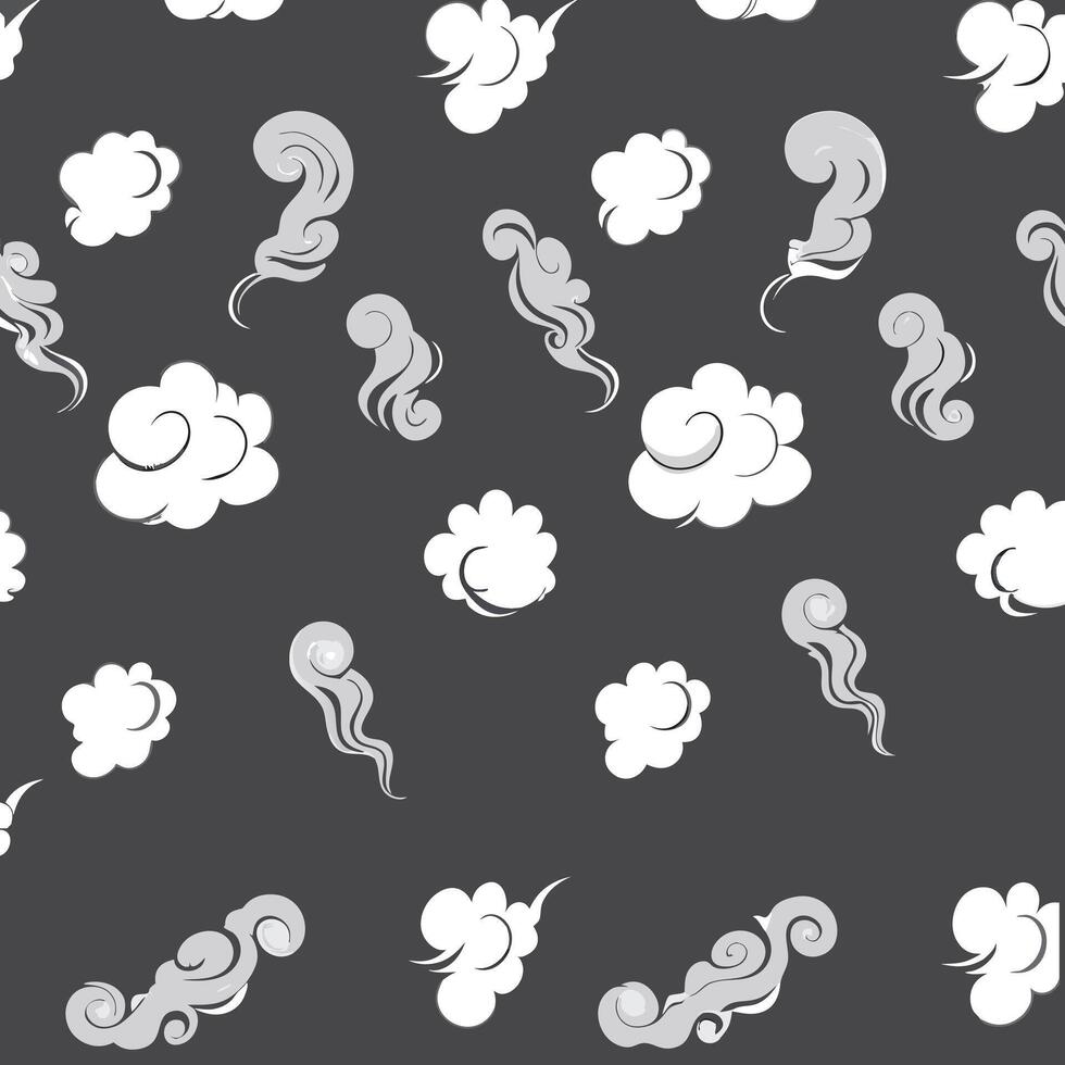 Elegant Seamless Pattern of White and Gray Clouds and Smoke on Dark Gray Background vector
