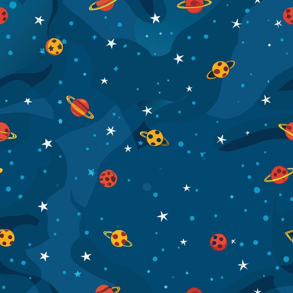 Colorful Planets and Stars Outer Space Seamless Pattern Design for Kids vector