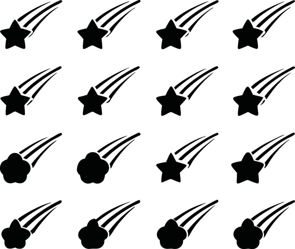 A Collection of Sixteen Shooting Stars with Star and Cloud Variations vector