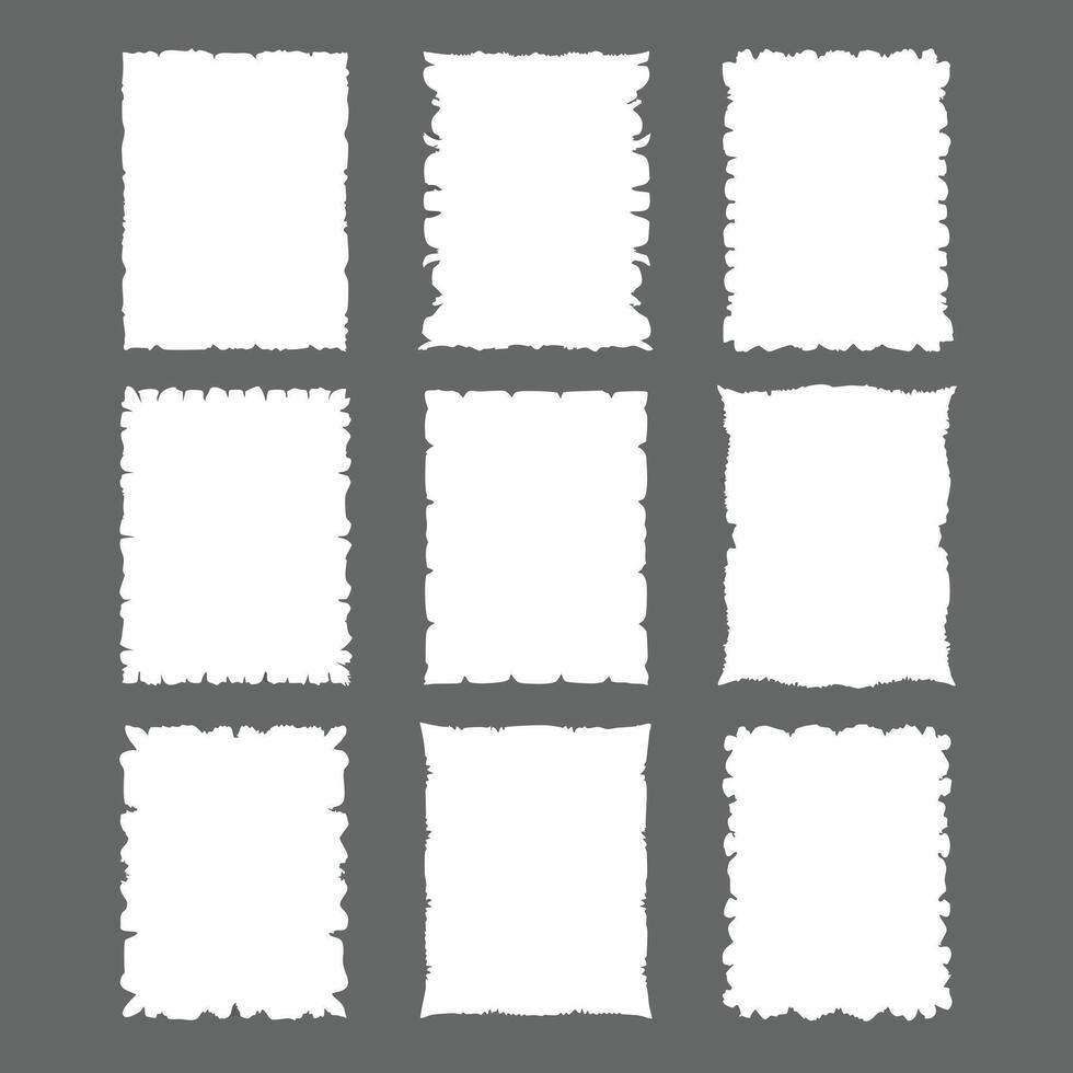 Collection of Nine Irregular White Frames on Gray Background Perfect for Digital Scrapbooking and Design Projects vector
