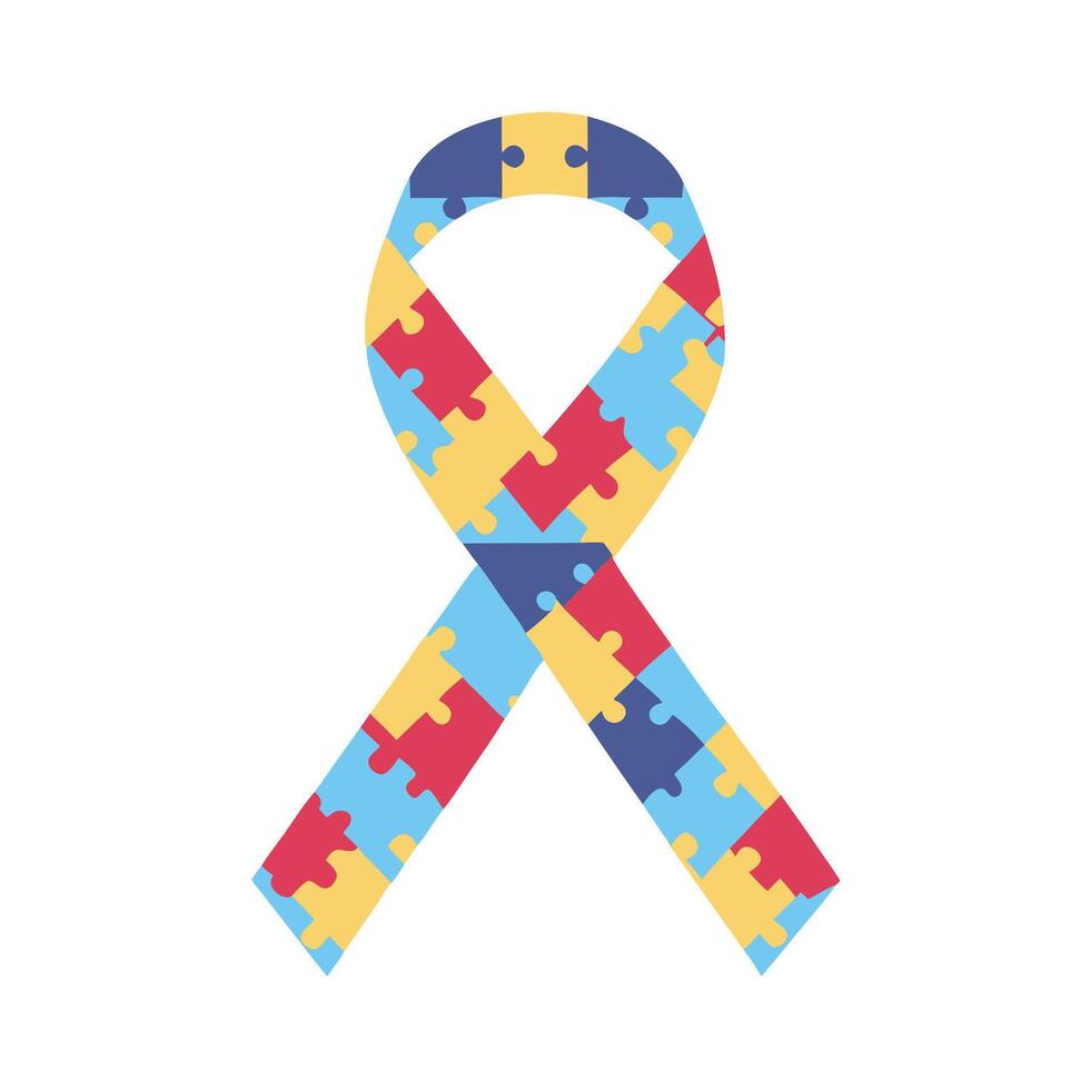 Autism Awareness Ribbon Puzzle Pieces Support Symbol Graphic vector