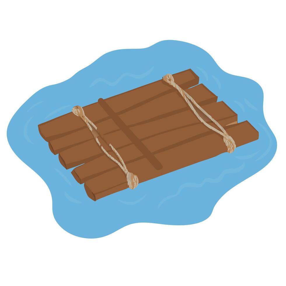 A wooden raft floating in the water vector