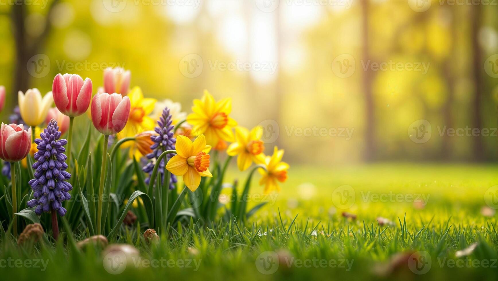 Spring flowers in the grass photo