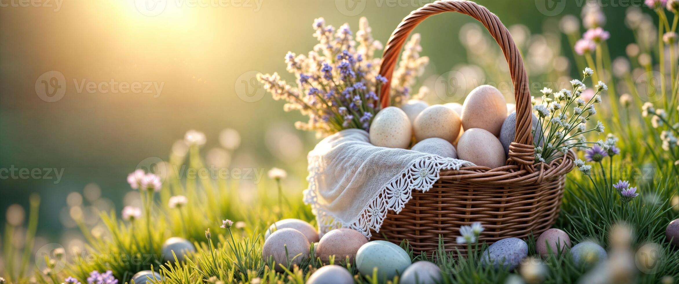 Easter eggs in a basket photo