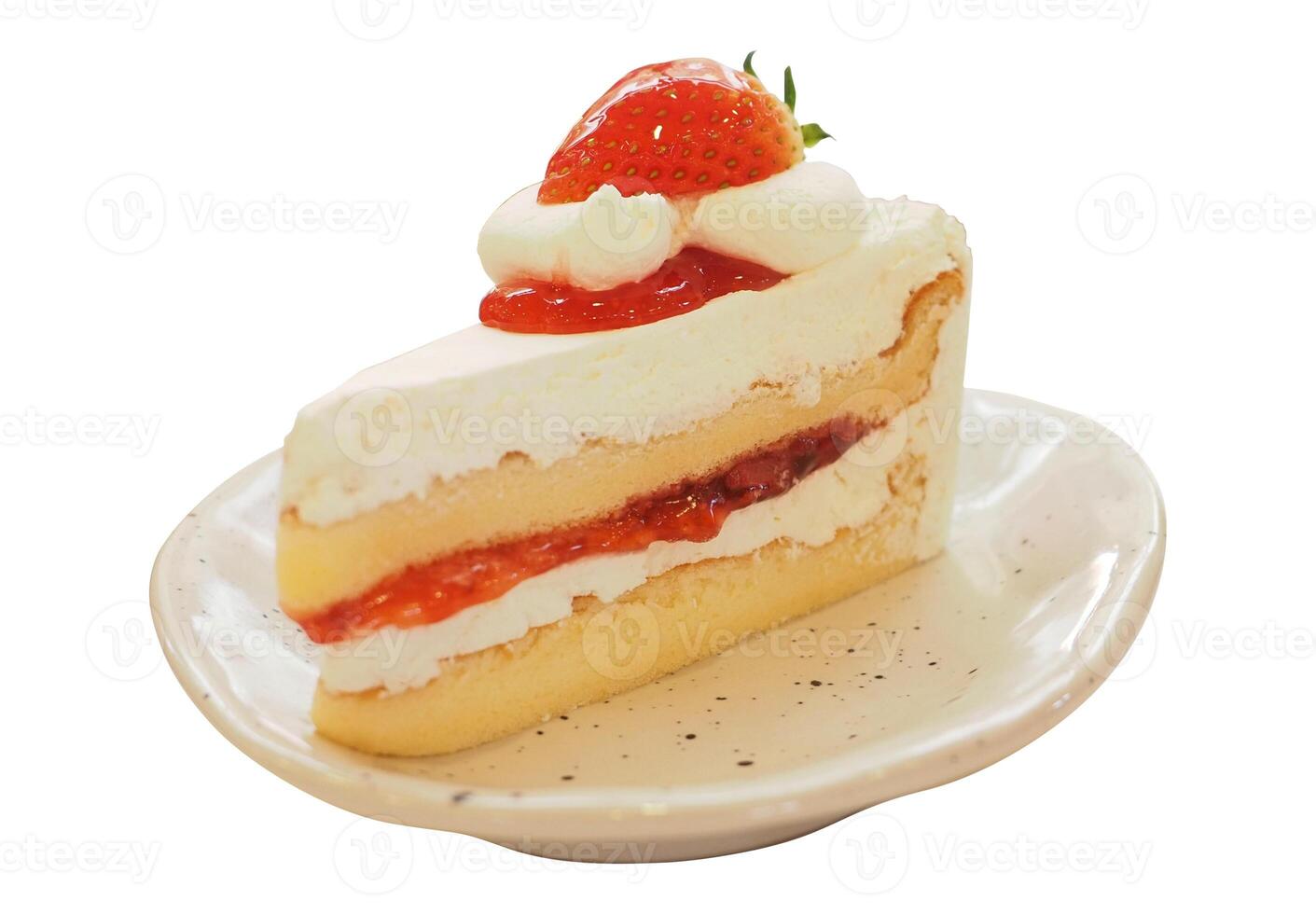 Strawberry cream cake isolated on white background. strawberry cake on dish clipping path isolated object. cake and strawberry topping clipart for isolated , clipping path , clipart element photo