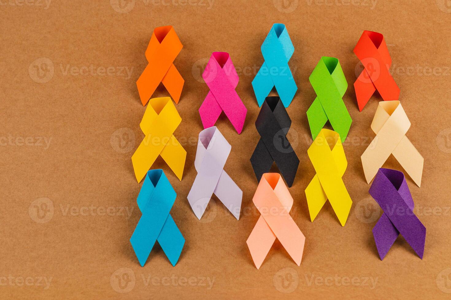 Various awareness ribbons representing different health campaigns and causes photo