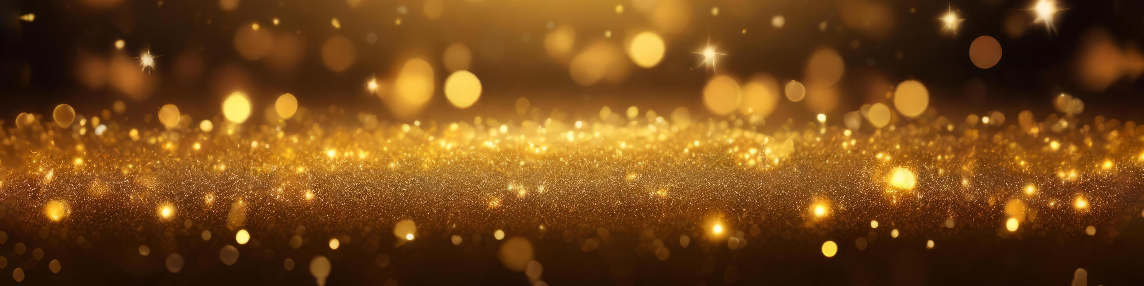 Golden abstract background with a bokeh circle and shiny stars. New year, birthday, holidays celebration. photo