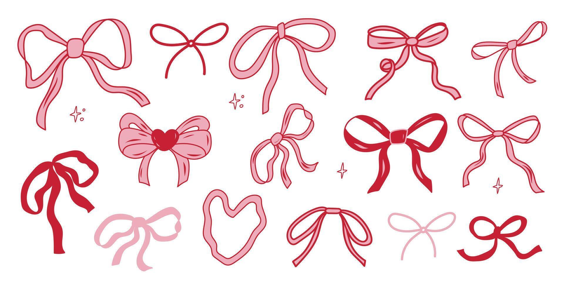 Decorative pink and red bows collection ideal for crafting and gifting vector