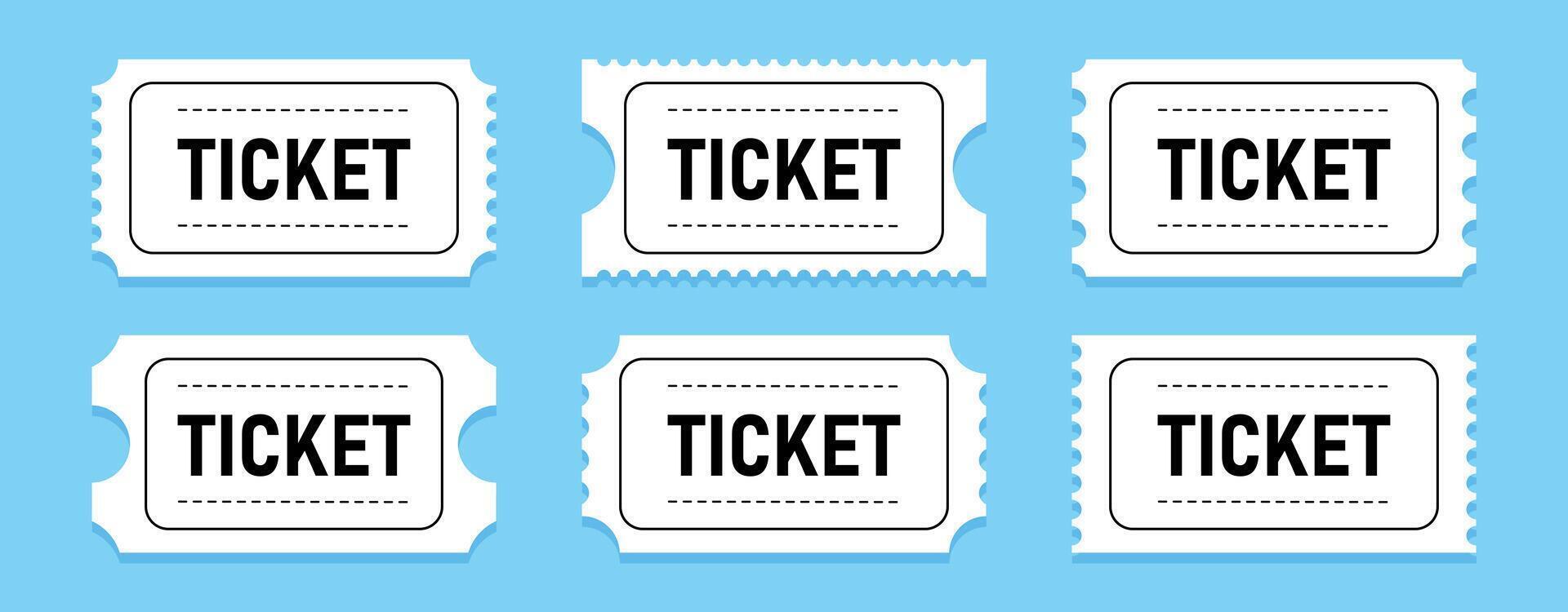 Multiple ticket designs arranged on a light blue background showcasing event access vector