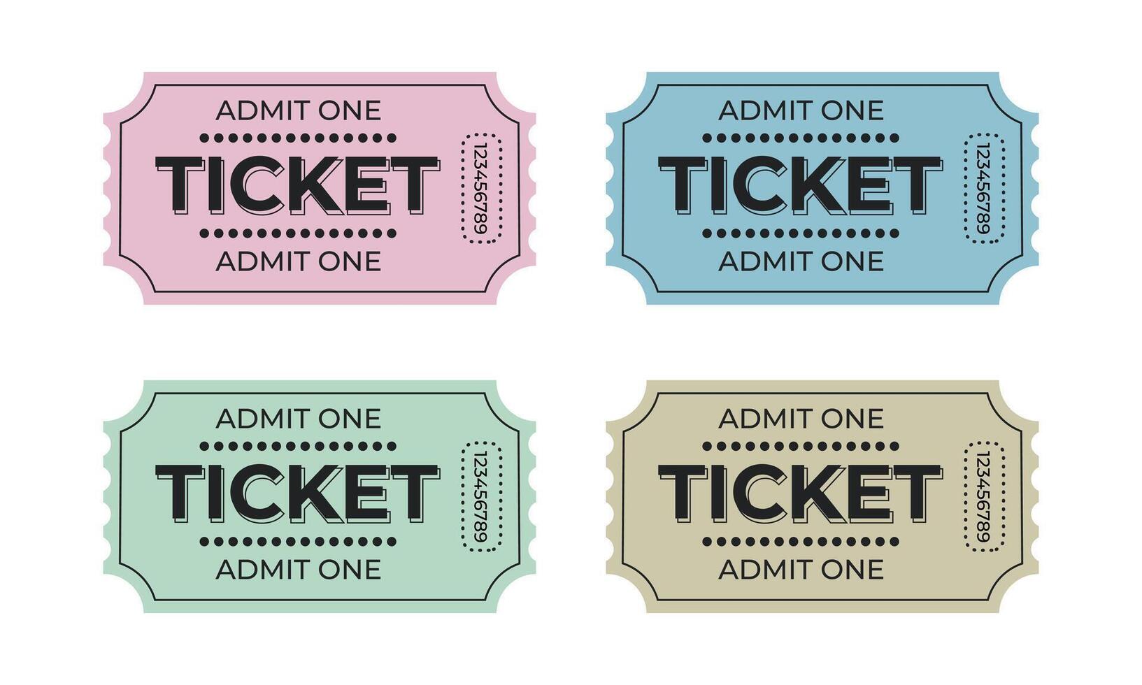 Collectible ticket designs in pastel colors showcasing admission options for events vector