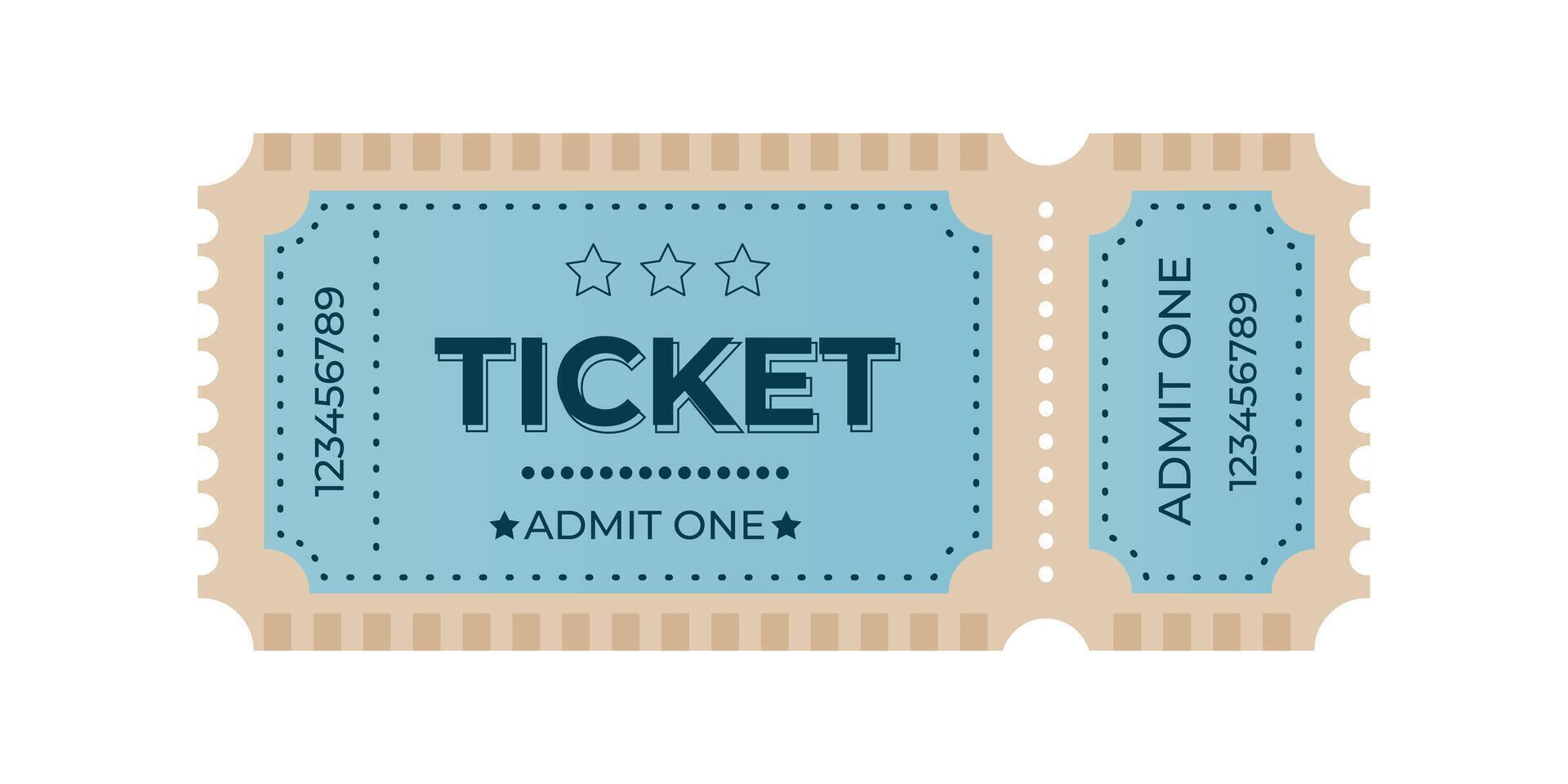 Vintage ticket showcasing admit one design with a blue background and perforated edges vector
