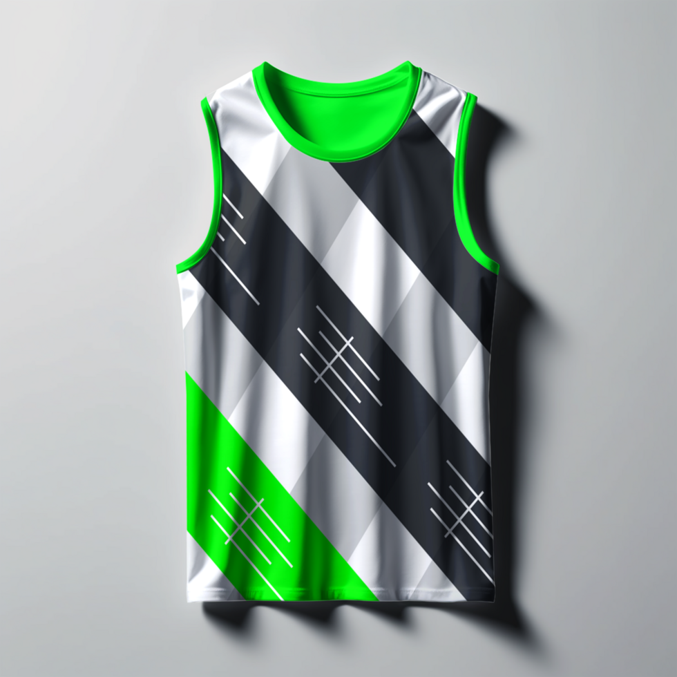A green and black tank top with a black and white stripe psd