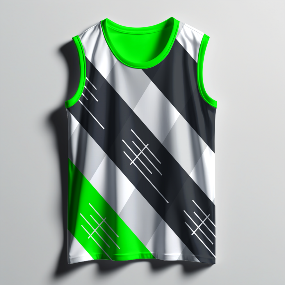 A green and black basketball jersey with a white stripe psd