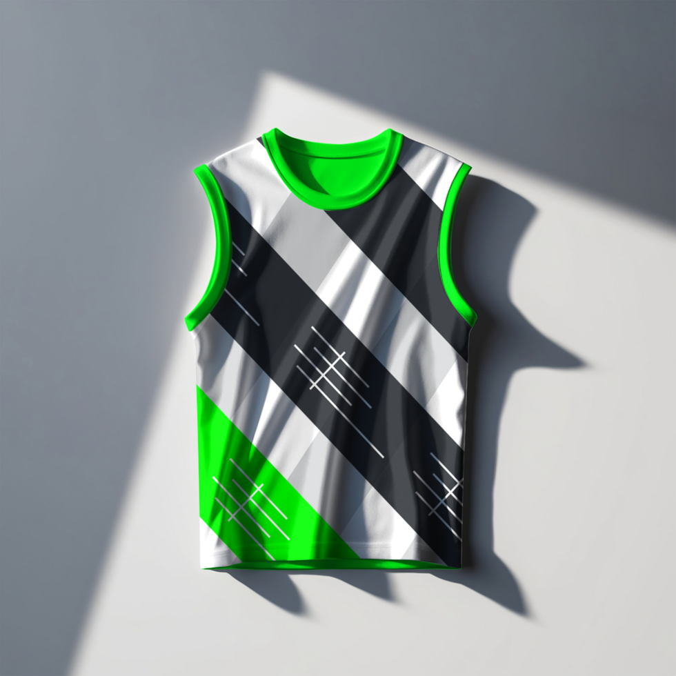 A green and black tank top with a white stripe psd