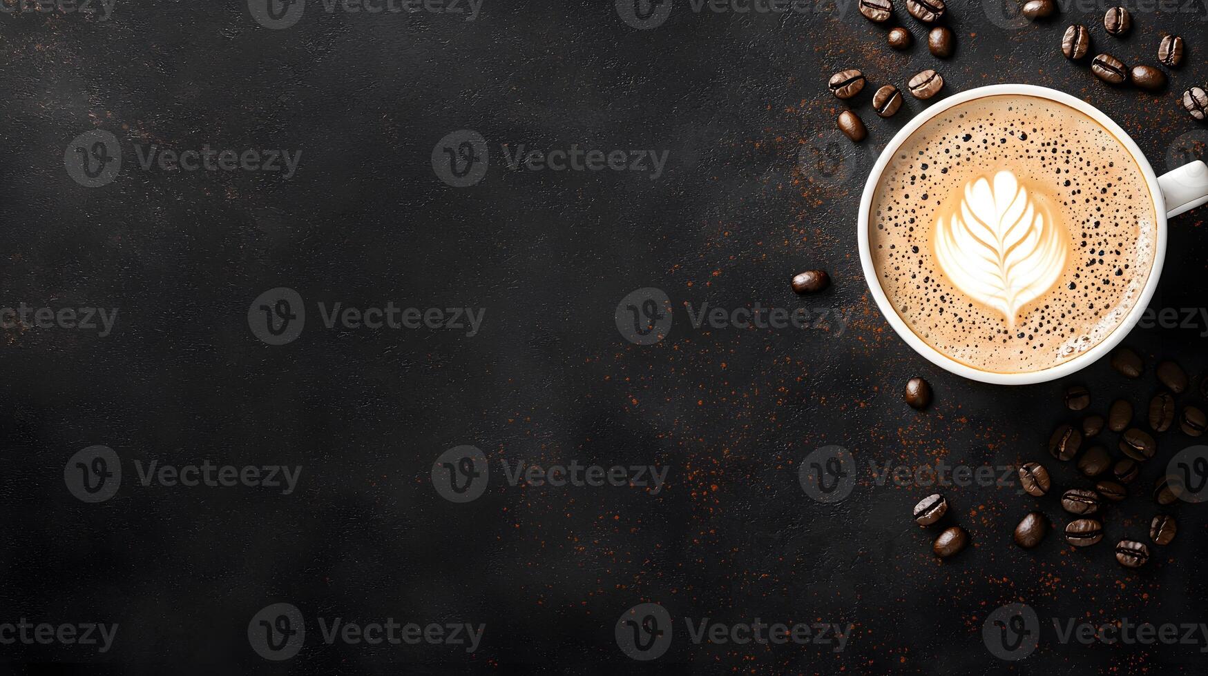 Coffee beans and a cup of coffee on a black background photo