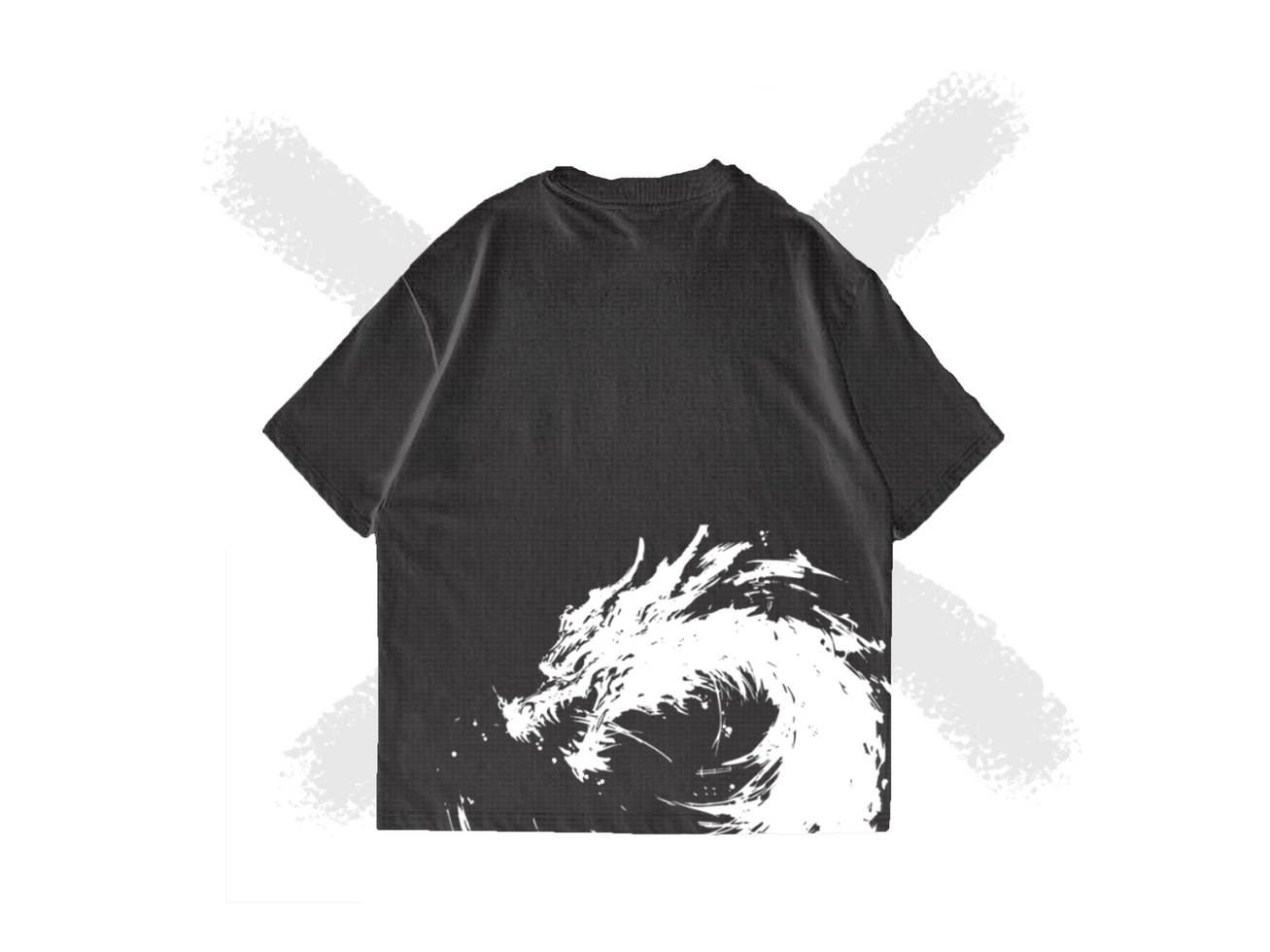 Black t shirt with a white dragon on it psd