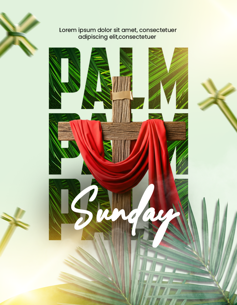 Palm Sunday Celebration Greeting Poster With Palm Leave and Text Design Palm Sunday Advertisement psd