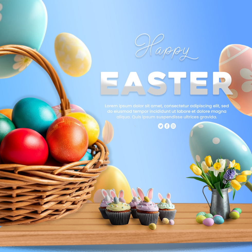 Happy Easter Celebration With Easter Colorful eggs Easter Congratulation Post Easter Promotion psd