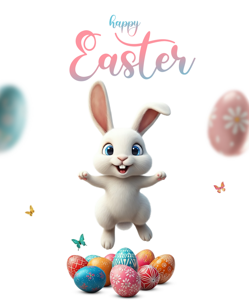 Easter Greeting Celebration Poster Design With decoration colorful eggs And Bunny Easter Card psd