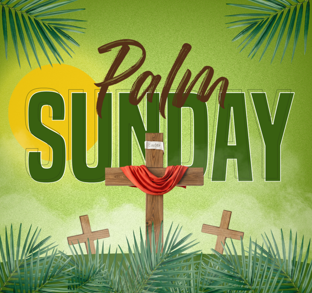 Palm Sunday Celebration Post Template With crucifix Sign Holy Palm Sunday Worship and Faith psd