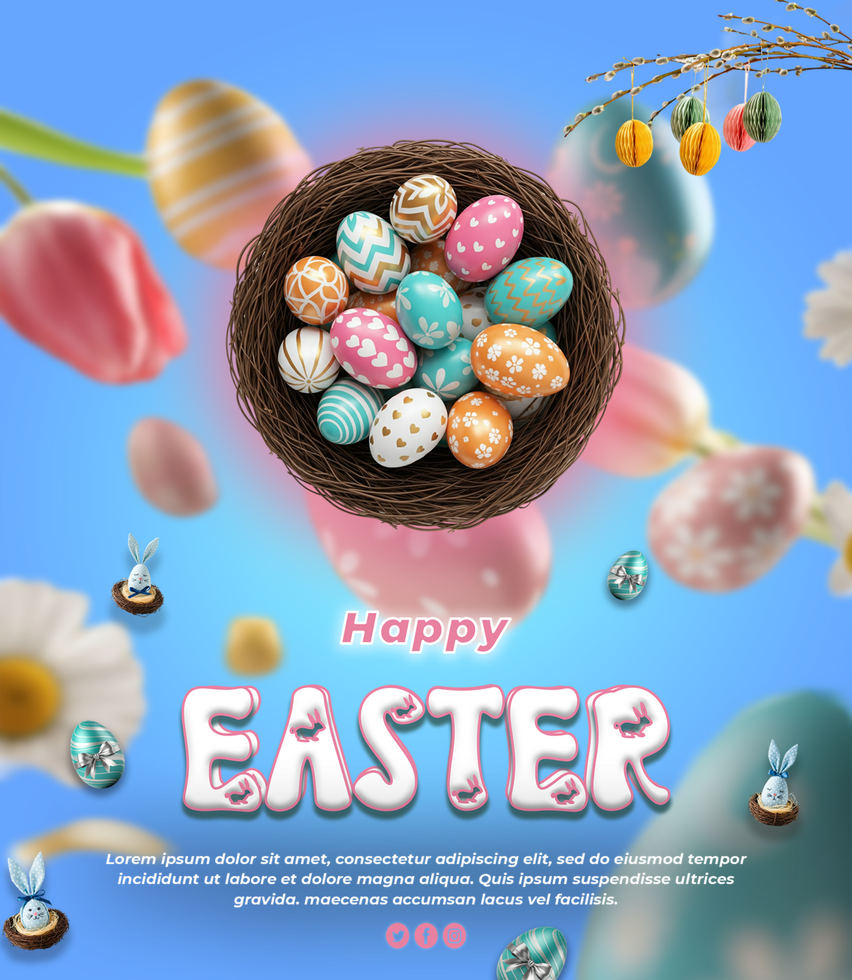 Easter Celebration Social Media Poster template For Social Media Easter Greeting Poster Easter psd
