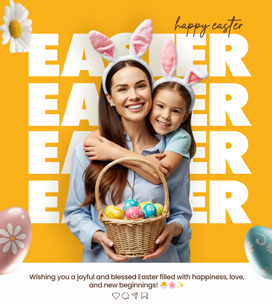 Happy Easter greeting Poster template With Family Celebration Easter party invitation psd