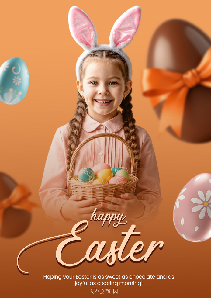 Easter Celebration Greeting Poster With Girl Celebration Easter Happy Easter Greeting Card Post psd
