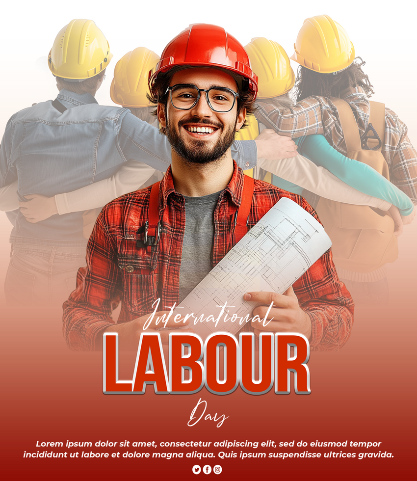 Labour Day Greeting Poster template With Worker Holding Blueprint LABOUR DAY Advertisement psd