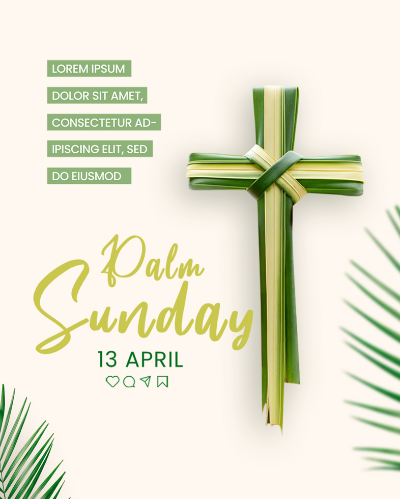 Palm Sunday Celebration Poster Holy Cross with palm leaf For Celebration Palm Sunday psd