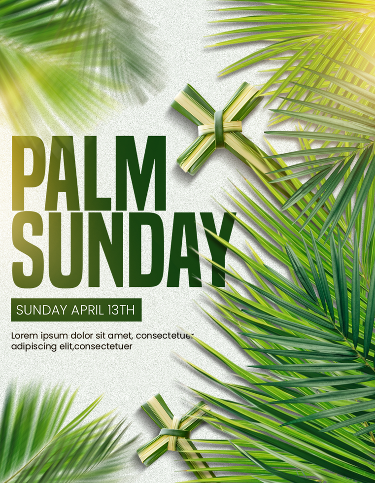 Happy Palm Sunday Celebration Greeting Poster Cross with palm leaf For Celebration Palm Sunday psd