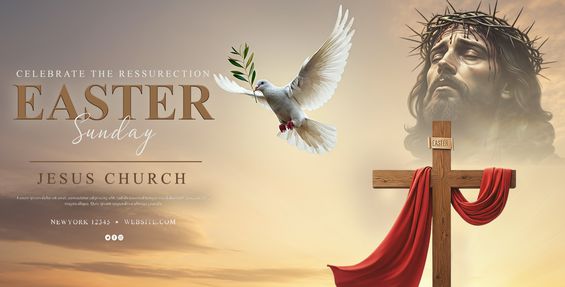 Easter Celebration banner With Jesus Cross Easter Sign Symbol Design For Celebration Easter Day psd