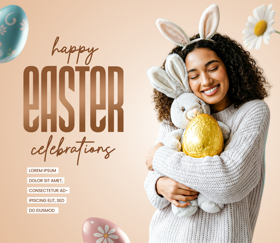 Easter Celebration Greeting Post With Girl Celebration Easter festival Background Easter Card psd