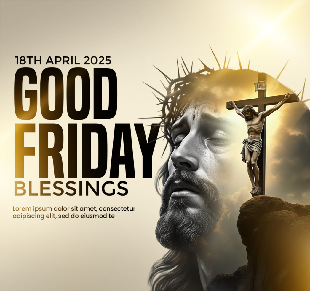 Good Friday Poster Template With Crucifixion Scene with Lighting Good Friday Advertisement Post psd