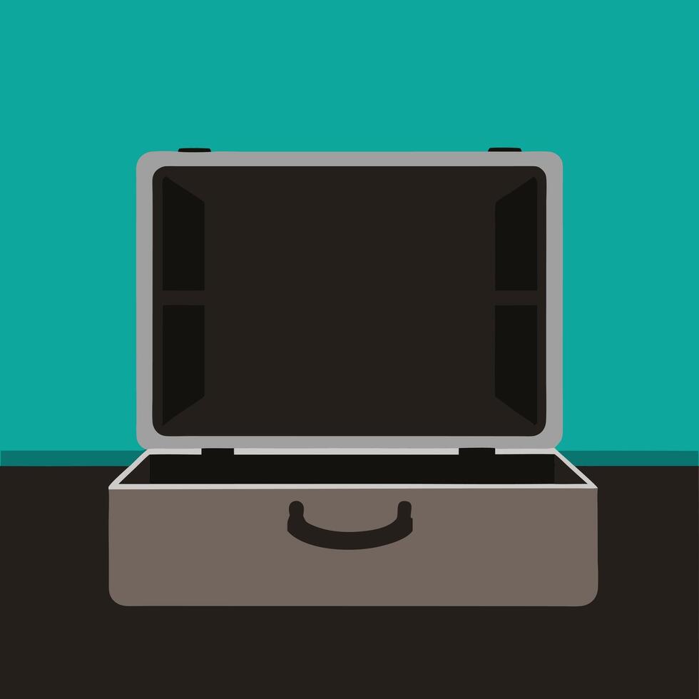 An Open Suitcase Against a Teal Background Awaiting the Journey Ahead vector