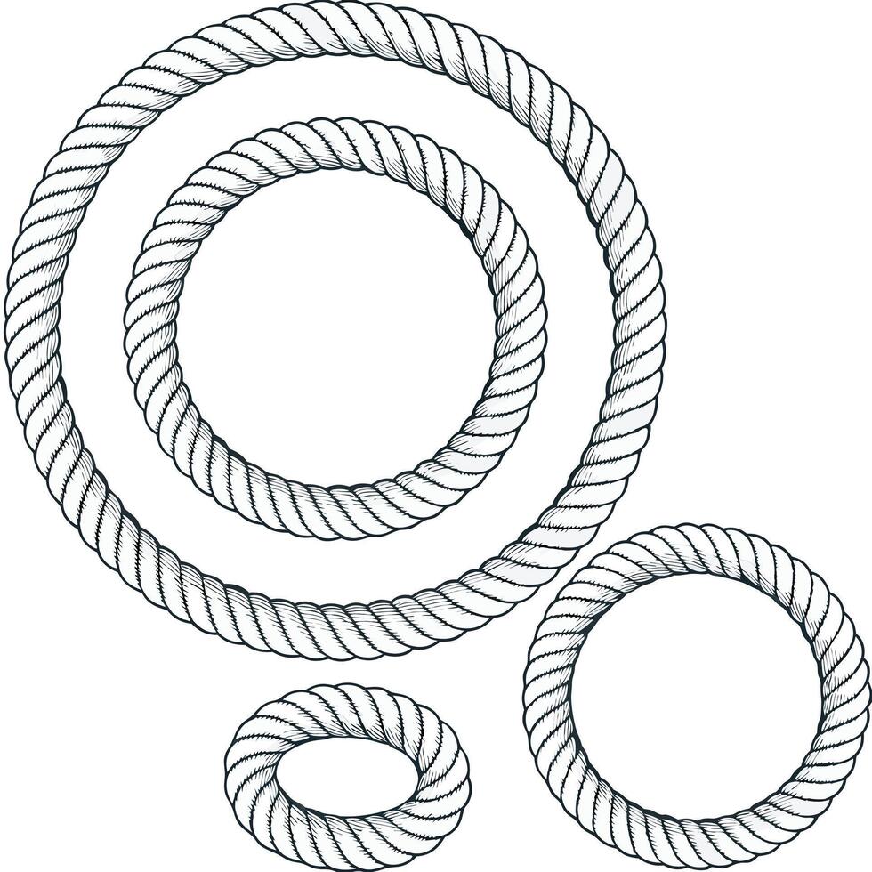 Nautical Rope Circles Graphic Design Element Set vector