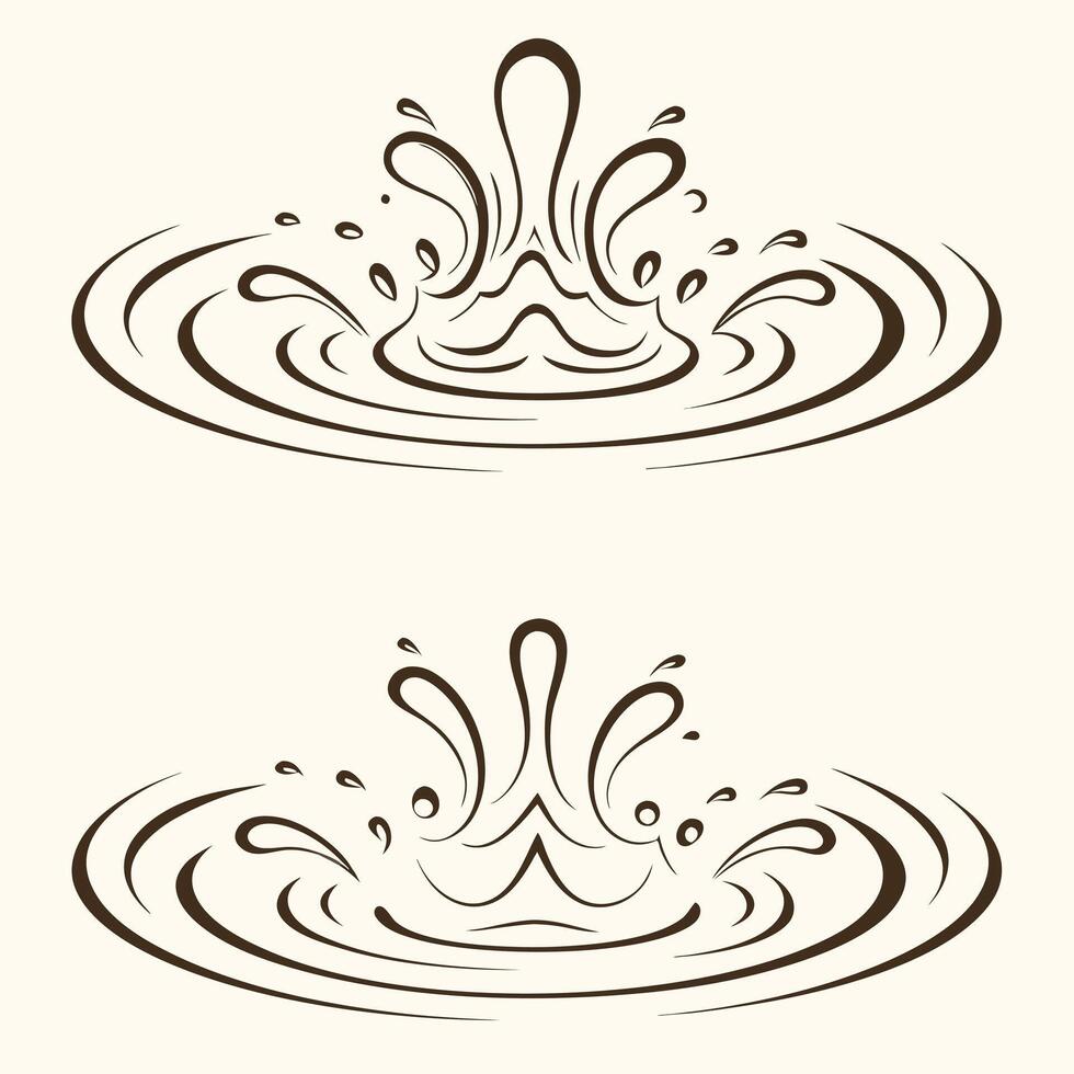 Water Droplet Splashing into Still Water Creating Concentric Circles Ripple Effect Graphic Design vector
