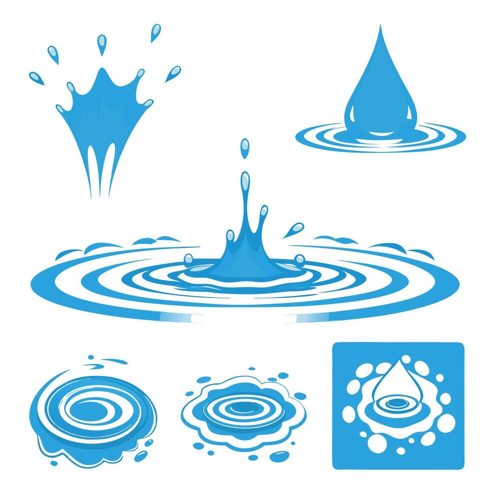 Collection of Blue Water Splashes and Ripples s Graphic Design Elements vector